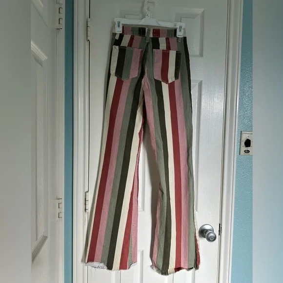 Valentina High Rise Flare Mauve Multi Striped Raw Hem Jeans size 5/27 - Picture 2 of 8